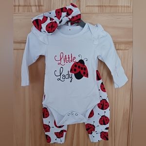 Ladybug 12m Outfit with Bow Headband